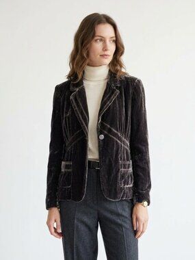 Vintage Axcess Liz Claiborne Brown Velvet Blazer Jacket L 90s Y2K